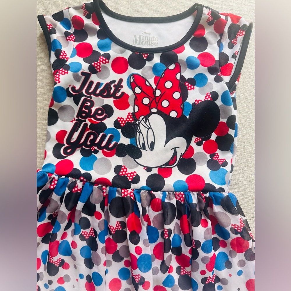 Disney Minnie Mouse Girls Polka Nylon, Cotton & Tulle Multicolor Dress M (7-8) - Picture 2 of 5